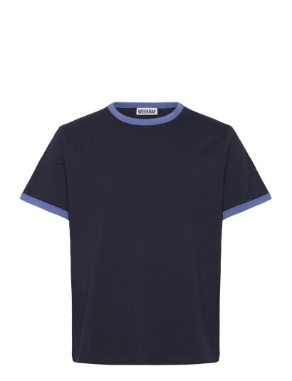 Weekday Short-Sleeved Contrast Trim Cotton T-Shirt - Navy - M