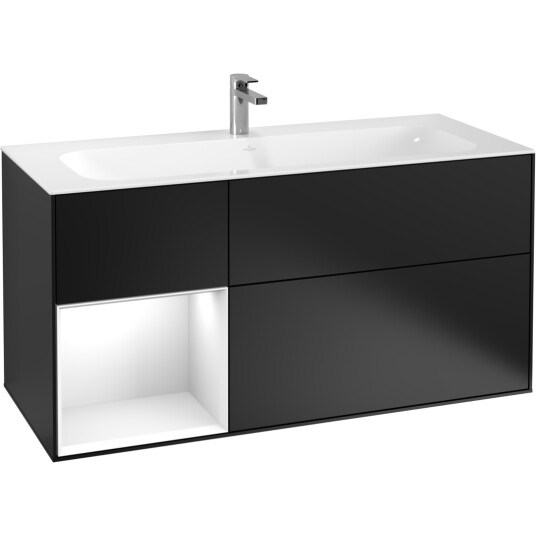 VILLEROY & BOCH FINION SERVANTSKAP 120 SVART MATT LAKK M/LYS VENSTRESTILT HVIT HYLLE VILLEROY & BOCH FINION SERVANTSKAP 120 SVART MATT LAKK M/LYS VENSTRESTILT HVIT HYLLE