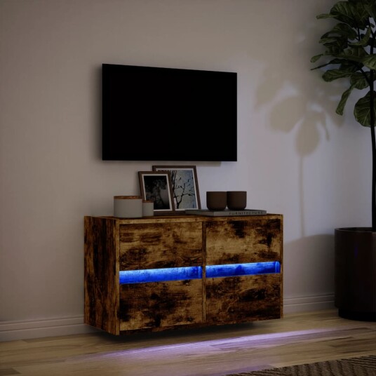 Vegghengt TV-benk med LED røkt eik 80x31x45 cm 852289 Vegghengt TV-benk med LED røkt eik 80x31x45 cm 852289
