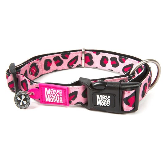Max & Molly Smart ID Halsbånd Leopard Pink - Str L: 39-62 cm Halsomfang, B 25 mm