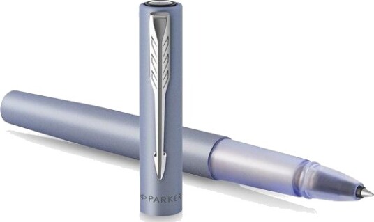 Parker Vector XL Rollerball Pen  Metallic Sølv-Blå Lacquer on Brass  Fine Point with Svart Ink Refill  Gift Box