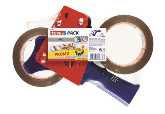 tesa pack Ultra Strong Packaging Tape 2 x 66m x 50mm + Dispenser Brun