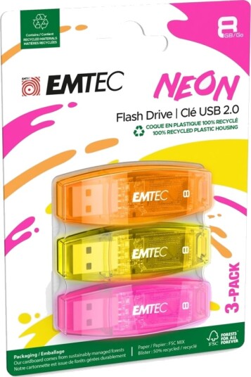 Emtec C410 Neon 8 Gb Usb Type-A 2.0 15 Mb/S Med Lokk Oransje Rosa Gult
