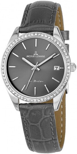 Jacques Lemans Dameklokke 1 2085A La Passion Grå/Lær Ø30 mm