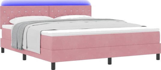 Box Spring Seng med Madrass & LED Rosa 180x200 cm Fløyel