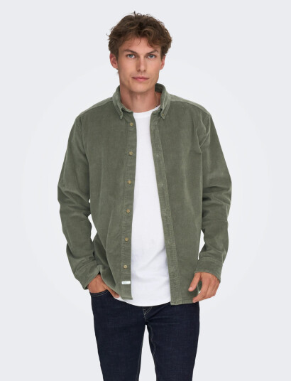 ONLY & SONS Onsmichael 18W Reg Cord Stretch Ls Noos   Green   XL