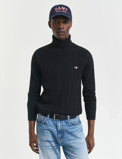 GANT Cotton Cable Turtle Neck - Black - L