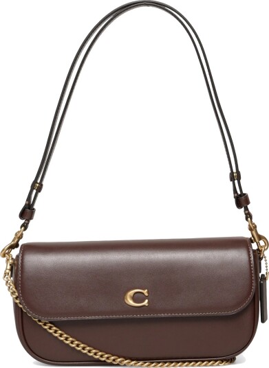 Coach Refined Calf Leather Brook Flap Chain Bag Brown Coach Refined Calf Leather Brook Flap Chain Bag Brown