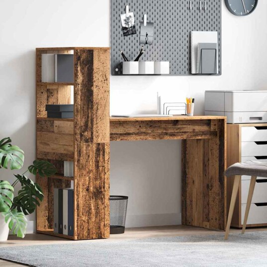 Skrivebord med lagring Gammelt tre 113x54x120 cm Konstruert tre