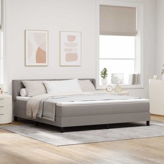 Box vår seng med madrass taupe 180x200 cm stoff Box vår seng med madrass taupe 180x200 cm stoff
