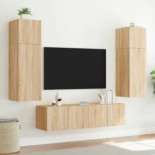 vidaXL Vegghengte TV-benker med LED 2 stk sonoma eik 80x35x31 cm 8721012258709