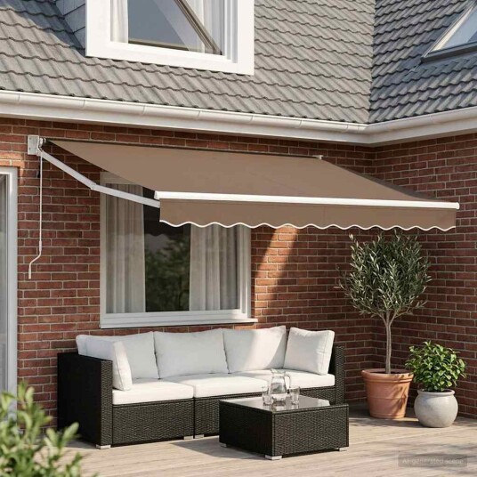 Uttrekkbar markise Gråbrun 3,5 x 2 m Polyester og Metall