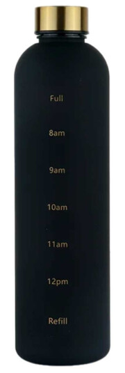 Minimalistisk motiverende vannflaske med tidsmarkør 1000ml svart Minimalistisk motiverende vannflaske med tidsmarkør 1000ml svart