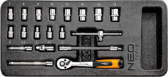 Neo Tools Verktøysett 19 Deler med Skrallefunksjon og Krom-vanadium Stål (84-237) Neo Tools Verktøysett 19 Deler med Skrallefunksjon og Krom-vanadium Stål (84-237)