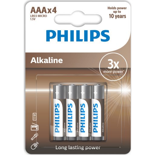 Philips Tech Alkaline AAA batterier, 4 stk. Philips Tech Alkaline AAA batterier, 4 stk.