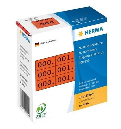 HERMA self-adhesive number labels - 3000 label(s) - 10 x 22 mm