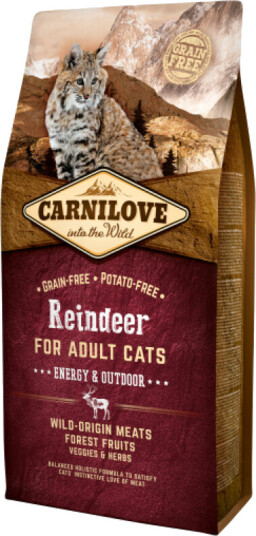 Carnilove Tørrfôr for voksne katter 2 kg med reinsdyr – Energi og utendørs