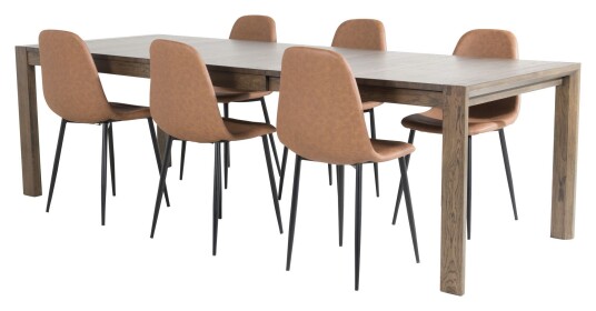 Venture Design Slider Spisebord m. uttrekk, Røkt Eik med 6 Polar-stoler, Brun Unoliving