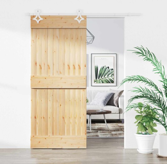 Skyvedør Naturlig og Hvit 90 x 210 cm Massiv Furu Tre Skyvedør Naturlig og Hvit 90 x 210 cm Massiv Furu Tre