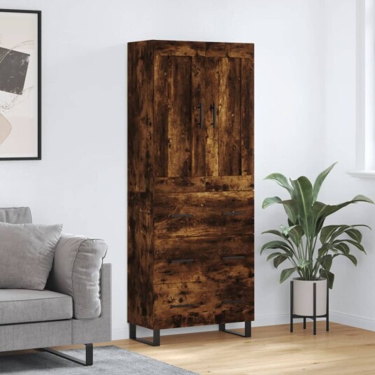  Highboard røkt eik 69,5x34x180 cm konstruert tre