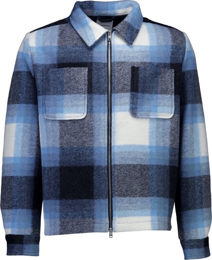 Lindbergh Flannel Check Zip Through Overshirt BLUE S Lindbergh Flannel Check Zip Through Overshirt BLUE S