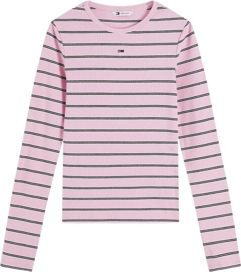 Tommy Jeans Tjw Slim Essential Rib Ls PINK SUGAR STRIPE L