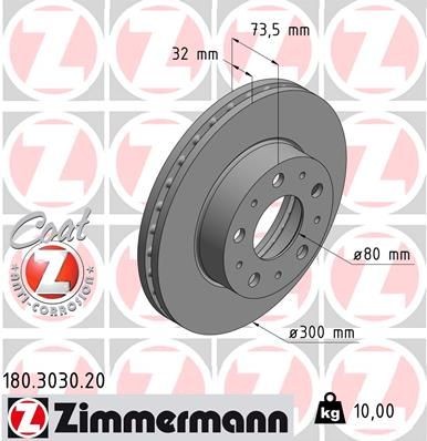 Bremseskive ZIMMERMANN 180.3030.20