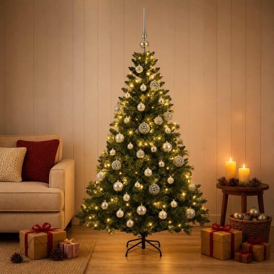 vidaXL Kunstig juletre med kuler 120 cm 150 LED-lys Varmhvit