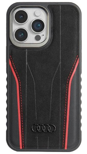 Dėklas Audi Genuine Leather Magsafe Iphone 14 Pro 6.1" Juoda-Raudonas/Juodas-Red Hardcase Au-Tpupcmip14p-R8/D3-Rd