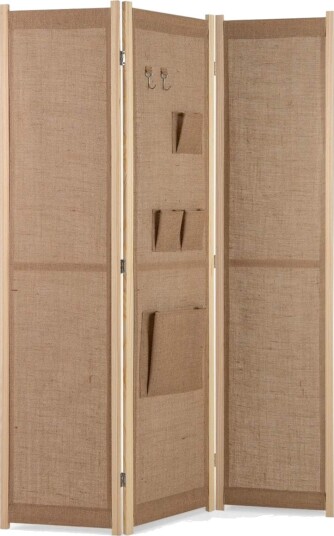 Romdeler med oppbevaringslommer og kroker – imitert lin 170x121 cm