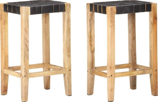 vidaXL Barkrakker 2 stk svart ekte lær 75 cm vidaXL Barkrakker 2 stk svart ekte lær 75 cm