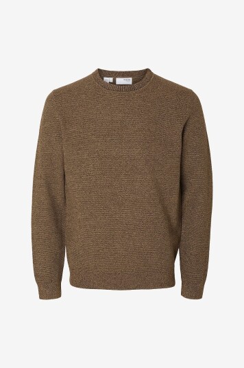 Selected Homme Genser slhRoss LS Knit Structure Crew Neck Natur