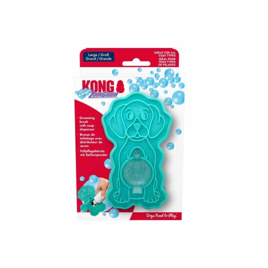 KONG ZoomGroom Bubbles Hundebørste med Sjampo L - Massasjebørste for Bading