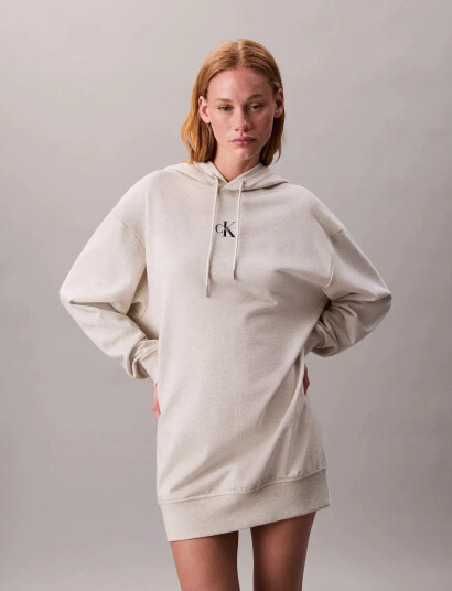 Calvin Klein Jeans Ls Monologo Premium Terry Hoodie - Cream - XS Calvin Klein Jeans Ls Monologo Premium Terry Hoodie - Cream - XS