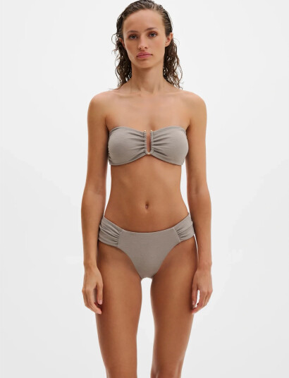 Malina Signature Gold Embellished Bandeau Bikini Top Grey XS