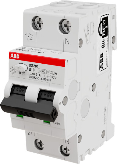 ABB 2CSR255180R0105 Jordfeilautomat 6 kA, B-karakteristikk, type A DS201 B10 A10, Stikkontakter & kabler