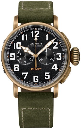 Zenith Herreklokke 29.2430.4069 21.C800 Pilot Sort/Lær Ø45 mm