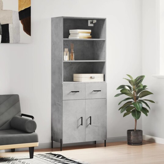 Highboard betonggrå 69,5x34x180 cm konstruert tre Highboard betonggrå 69,5x34x180 cm konstruert tre