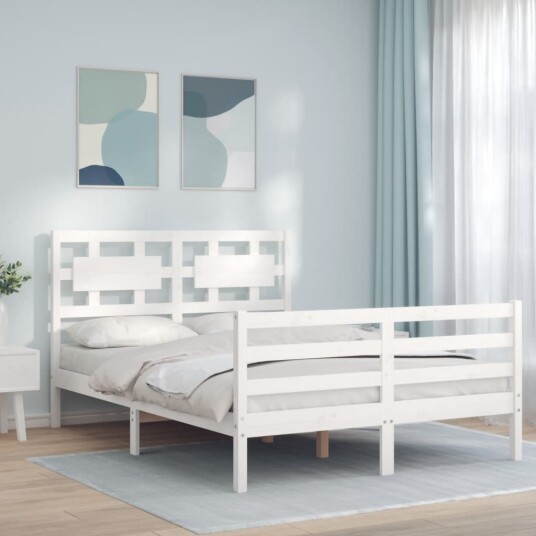 vidaXL Sengeramme med hodegavl hvit 4FT6 double heltre 8720845995874