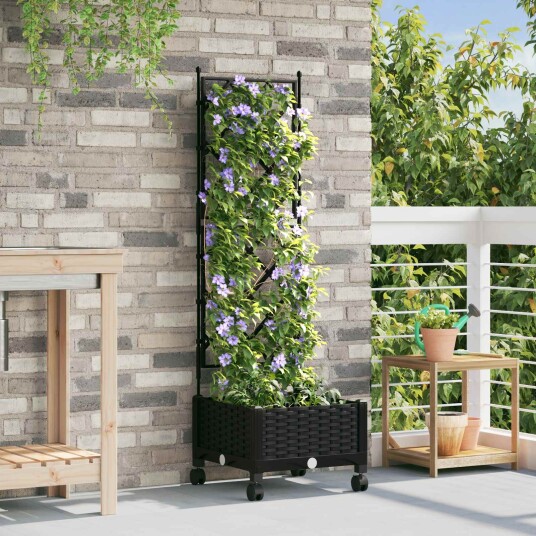 vidaXL Hageplanter med espalier og hjul Svart 40 x 40 x 131,5 cm PP