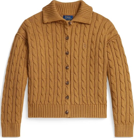 Ralph Lauren Kids Cable Knit Collared Cardigan Brown M