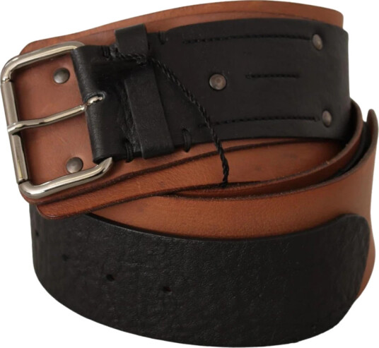 Costume National Black Brown Leather Silver Buckle Brun 85 CM