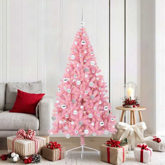 Kunstig Forhåndsopplyst Juletre med 300 LED Rosa 180 cm PVC