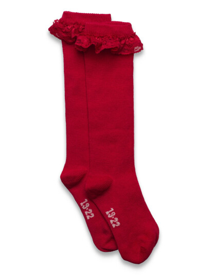 Minymo Knee Sock W. Lace Red 19\22