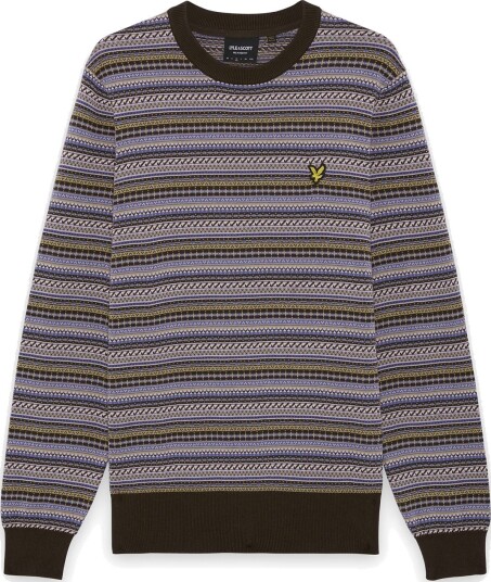 Lyle & Scott Fairisle Crew Neck Jumper Brown XXL