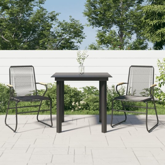 vidaXL Hagespisegruppe 3 deler svart PVC rotting