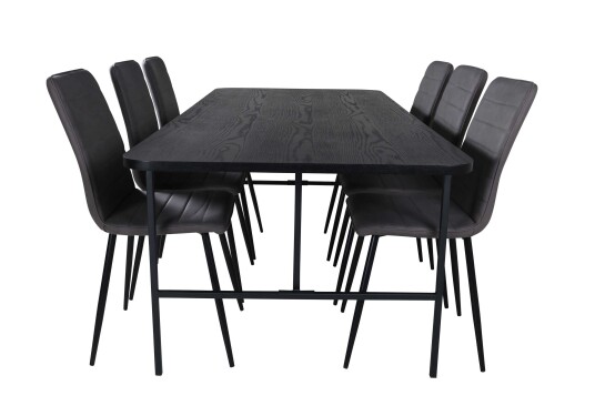 Venture Design Uno & Windu spisegruppe Grå/svart 6 stoler & bord 200 x 90 cm