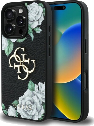 GUESS Grained Roses Big 4G logo case for iPhone 16 Pro Max - black