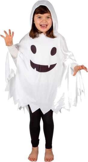 Hvit Ghost Poncho med Hette til Barn