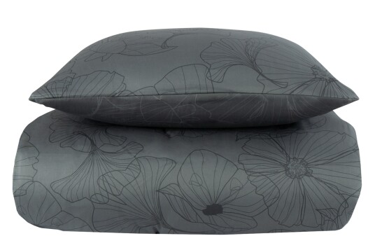 Borg Living Sateng sengesett - 100% Bomullssateng - Big flower grey - 150x210 cm
